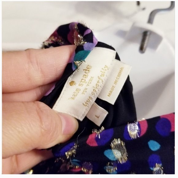 Kate Spade Multicolor metallic dot top blouse bow size large nwot - Picture 9 of 10